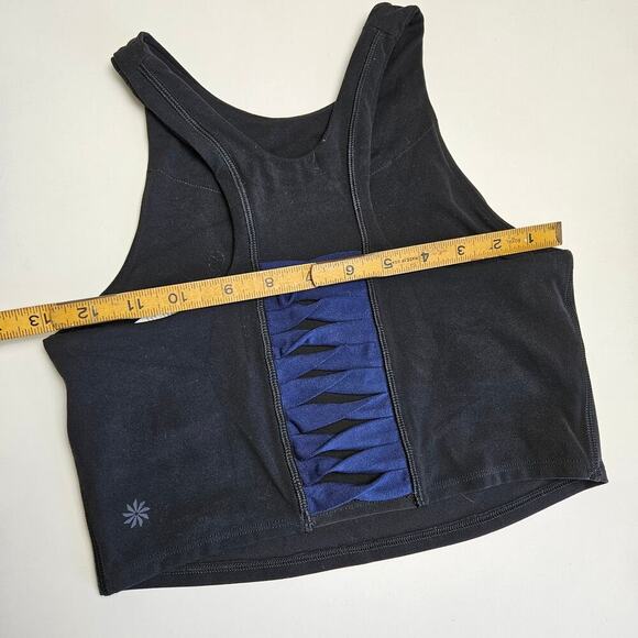 Athleta Consious Twist Longline Sports Bra Tank Top XS Black Blue Racerback - Picture 7 of 7